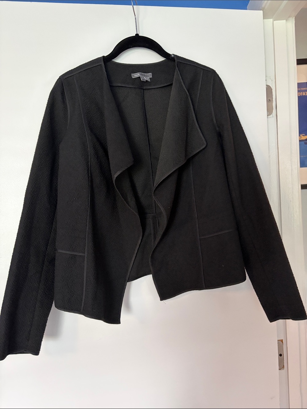 Vince Black Draped Open-Front Blazer Jacket